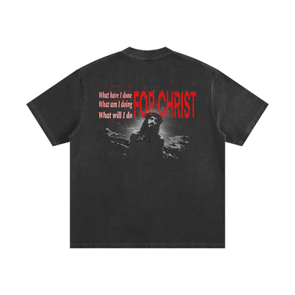 Black t-shirt with a graphic of Christ Passion on vintage washed black T-shirt. Christian graphic t-shirt
